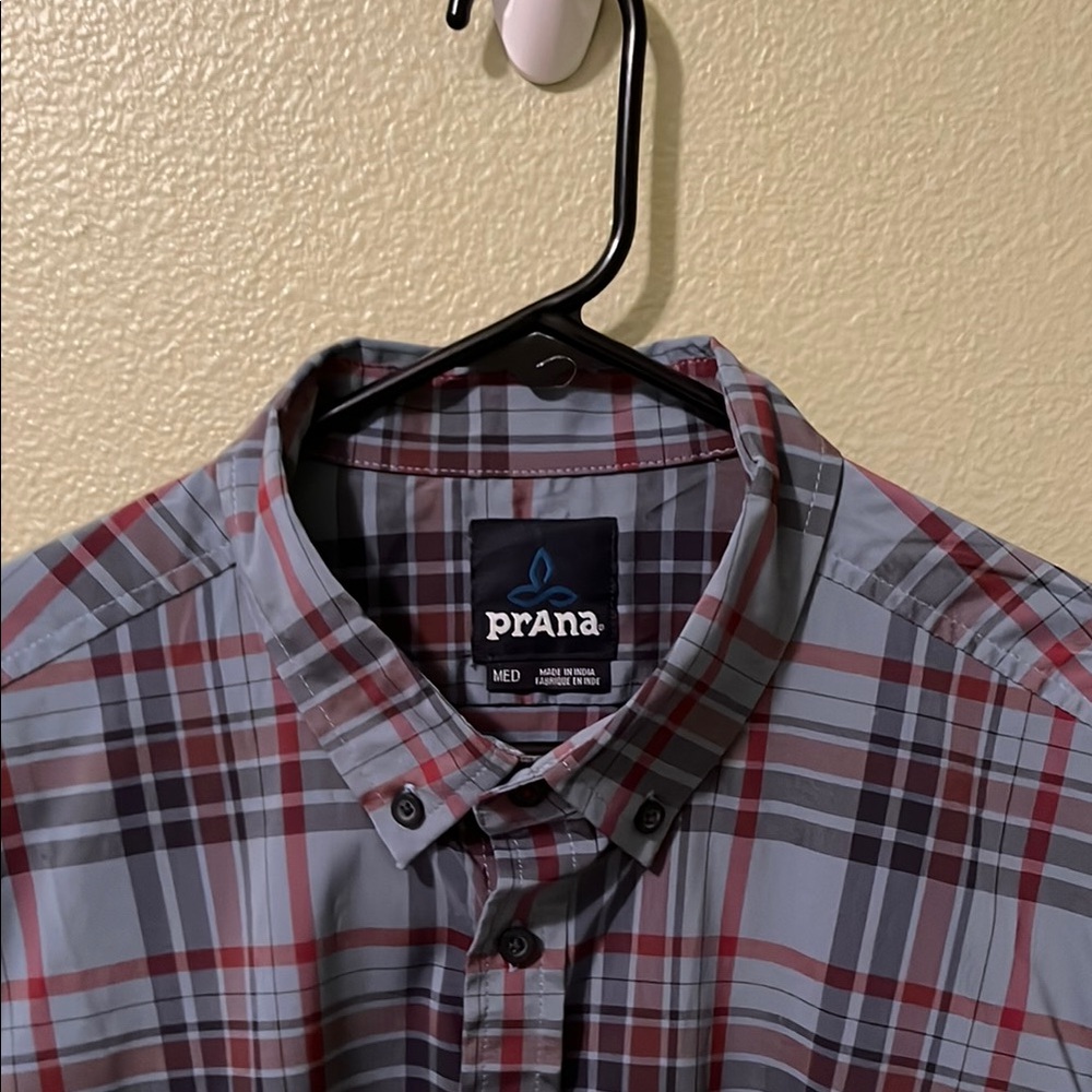 Prana Men's Plaid Shirt - Red and Gray